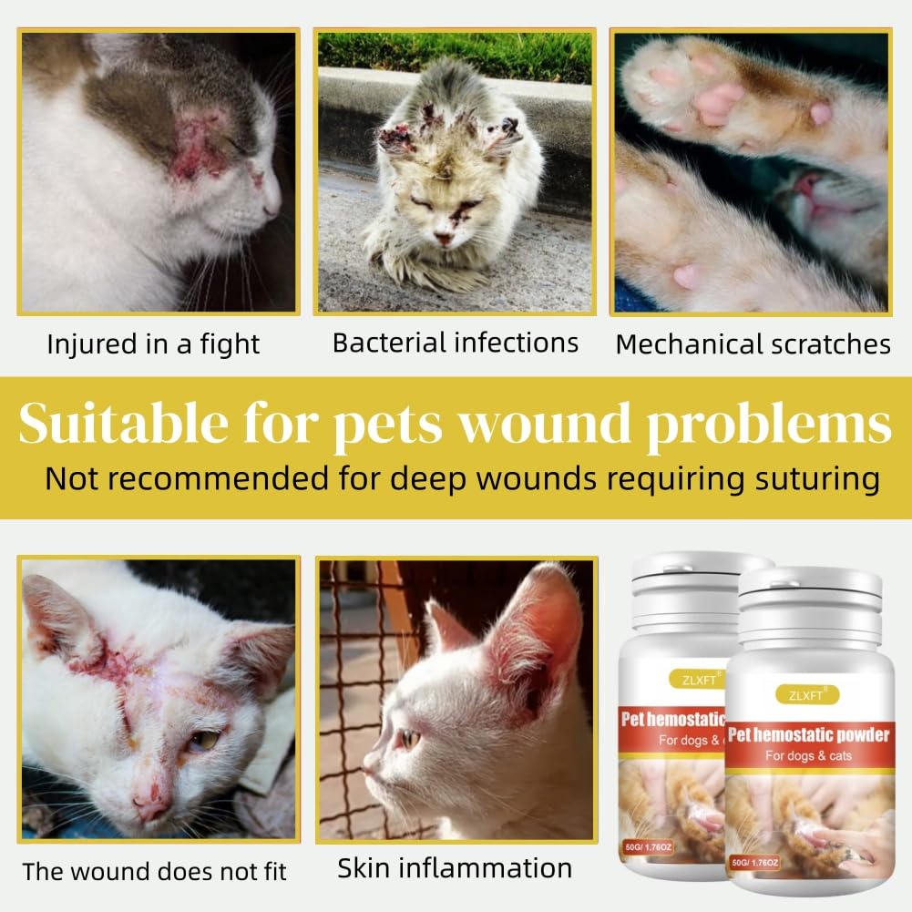 Medizinisches Pulver Zur Behandlung,2pcs Blutstillendes Pulver Für Hunde Und Katzen,Blutstopfenpuder,Medizinische Pulverbehandlung,Pulver Für Hunde,Schnell Stoppendes Blutungspulver