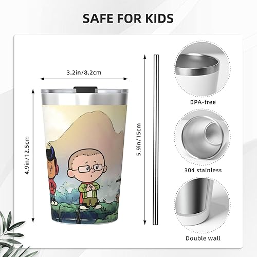 Miniatura 4 de Xavier Anime Riddle And The Secret Museum - Vaso aislado de acero inoxidable de 12 onzas, taza de café de viaje de anime con tapas y pajillas, taza