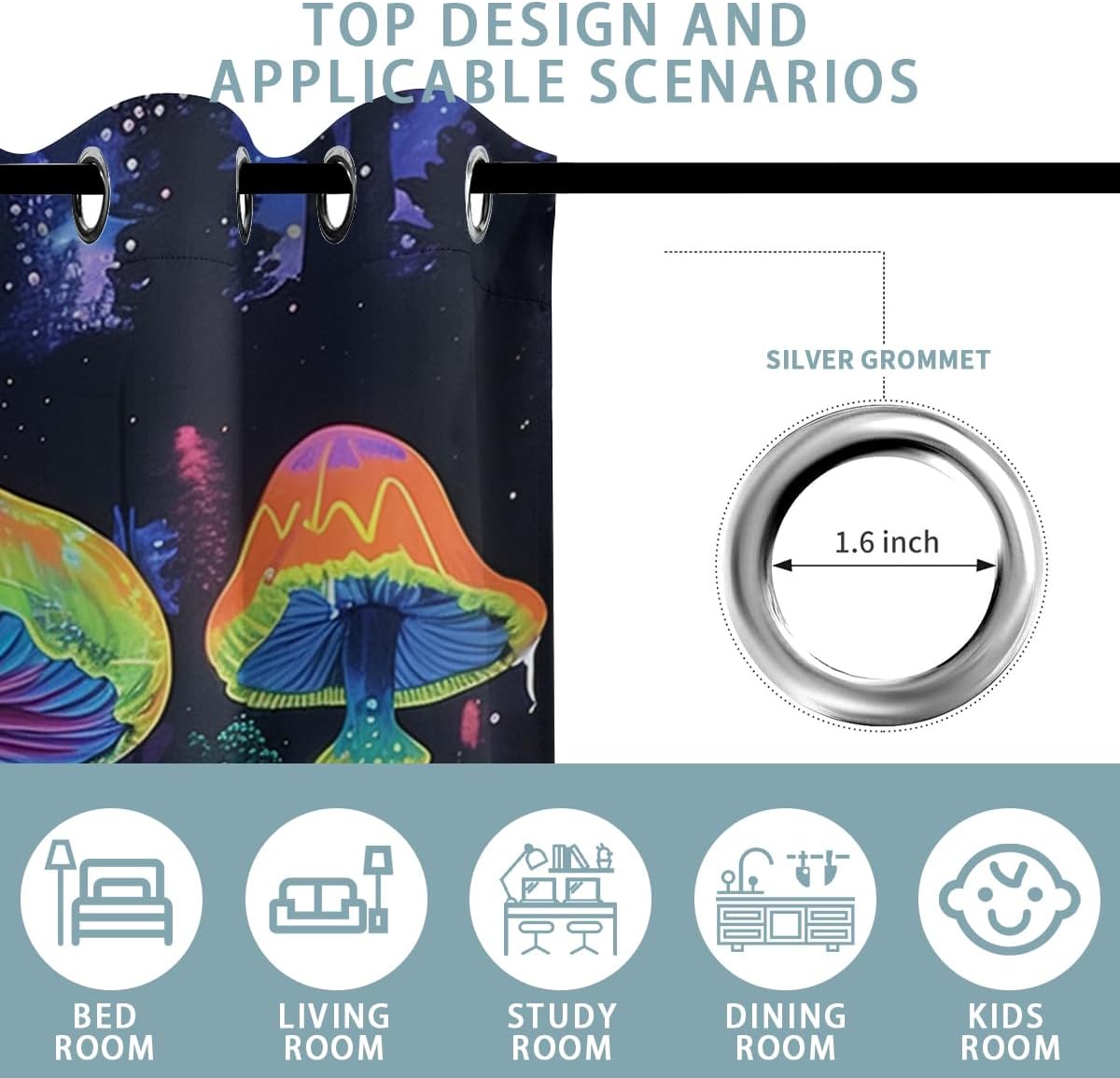 Trippy Mushroom Blackout Curtains for Girls Boys Kids Home Decor, Hippie Visionary Psychedelic Forest Grommet Thermal Insulated Drapes Darkening Window Curtain for Bedroom Living Room, 72 x 63 Inch