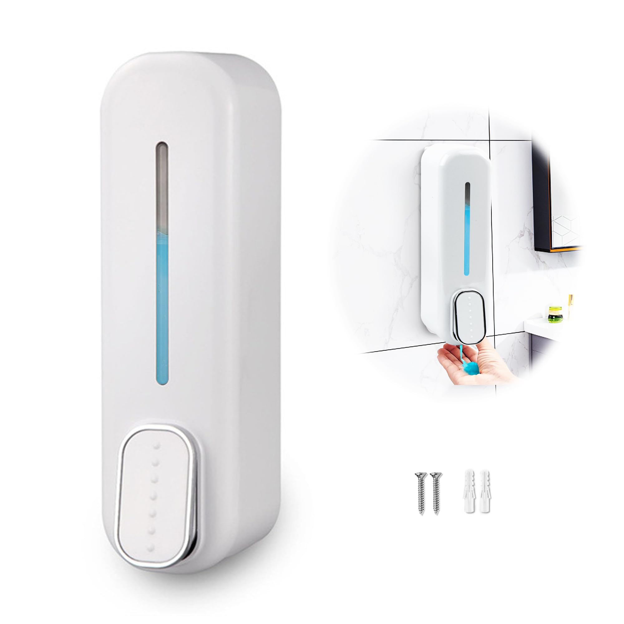 Dispensador Jabón Pared, Dispensador de Jabón LÃquido, Dispensador Champu y Gel Ducha, Dispensador de Jabón Sin Taladro para Baño Cocina Hotel, 350ml, Blanco