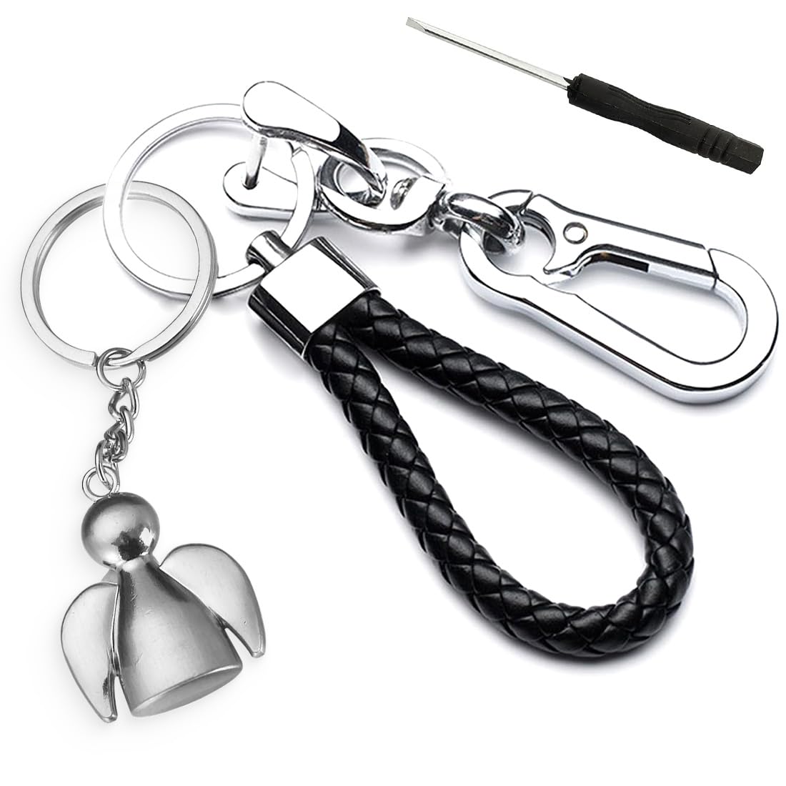 FABACH Portachiavi con angelo custode Smile con cuore - elegante ciondolo a forma di angelo in metallo in argento, oro, rosa, nero, bronzo