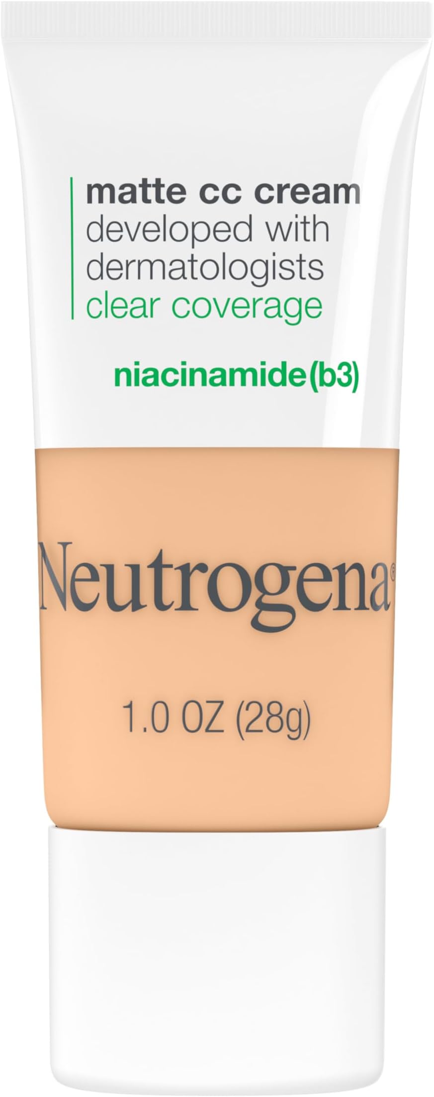 Neutrogena Clear Coverage Flawless Matte CC Cream, Full-Coverage Color Correcting Cream Face Makeup with Niacinamide (b3), Hypoallergenic, Oil Free & Fragrance Free, Porcelain, 1 oz