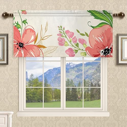 Miniatura 3 de Cenefas de cortina opacas de privacidad, patrón floral, para ventanas de cocina, baño, sala de estardormitorio, 52 x 18 pulgadas, verde lima coral