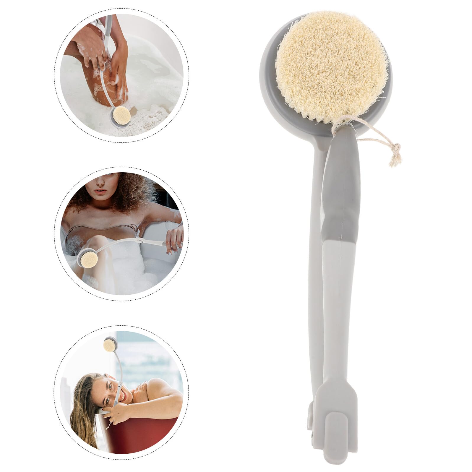 Cepillo de Baño Plegable Mango Largo y Curvado de 50 Cm, Cerdas Densas de Plástico, Cepillo Corporal para Ducha, Adecuado para Personas Mayores y Movilidad Reducida, Uso Cómodo