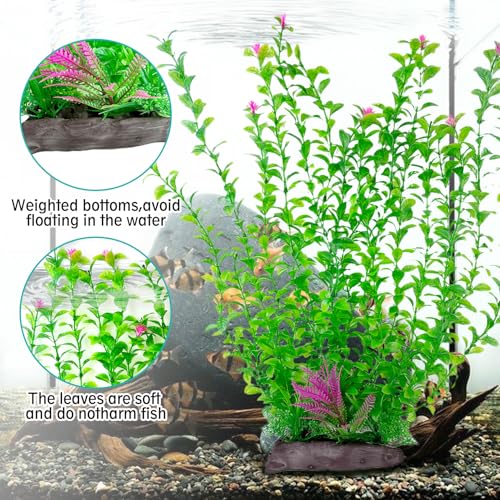 Image of Hamiledyi Aquarium Plastic Plants Aquarium Decor Artificial Fish Tank Plants,Tall Fish Tank Decorations, Extra Large Aquarium Plant 20.4-inch Tall,1PCS