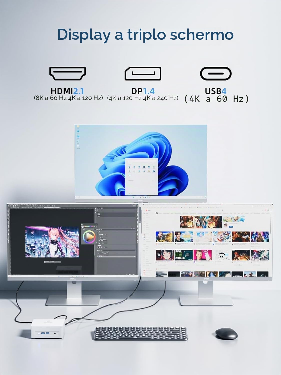 MINISFORUM UM880 Plus Mini PC, AMD Ryzen 7 8845HS (8C/16T, fino a 5,1 GHz), 32 GB DDR5 RAM, SSD da 1 TB, grafica Radeon 780 M, OCuLink, Triple Display, 8 K@60 Hz, 5 porte USB, Wifi6e