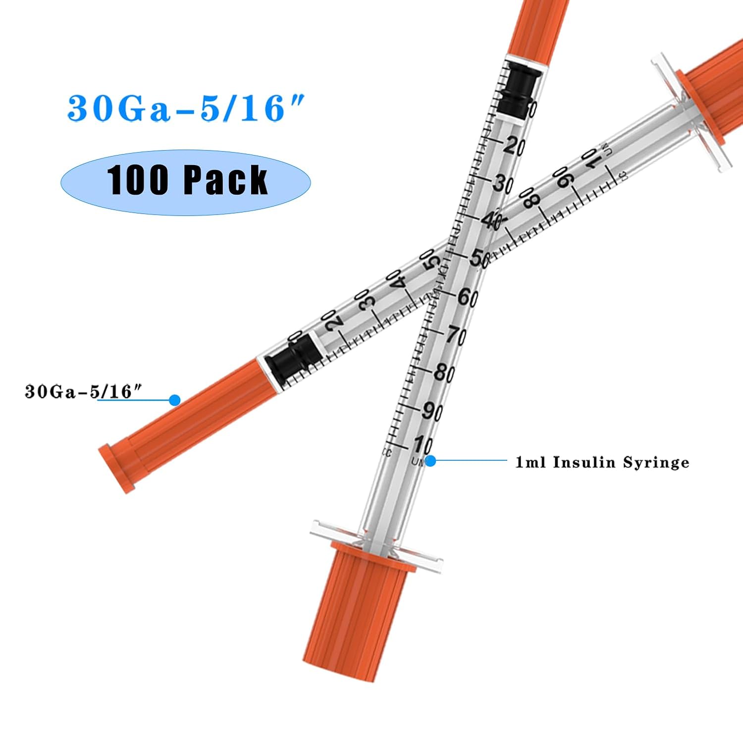 U-100 Disposable Syringes with Needle – 1ml/cc 30G 5/16" (8mm), 100 Pcs Individually Wrapped