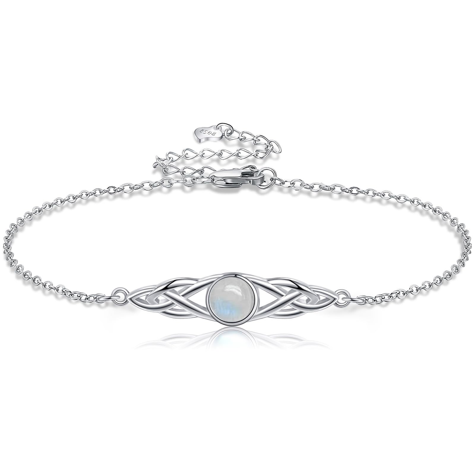POPLYKE 925 Sterling Silber Keltische Armbänder Damen Irish Mondstein Larimar Moosachat Armband Knoten Viking Edelstein Mondstein Schmuck