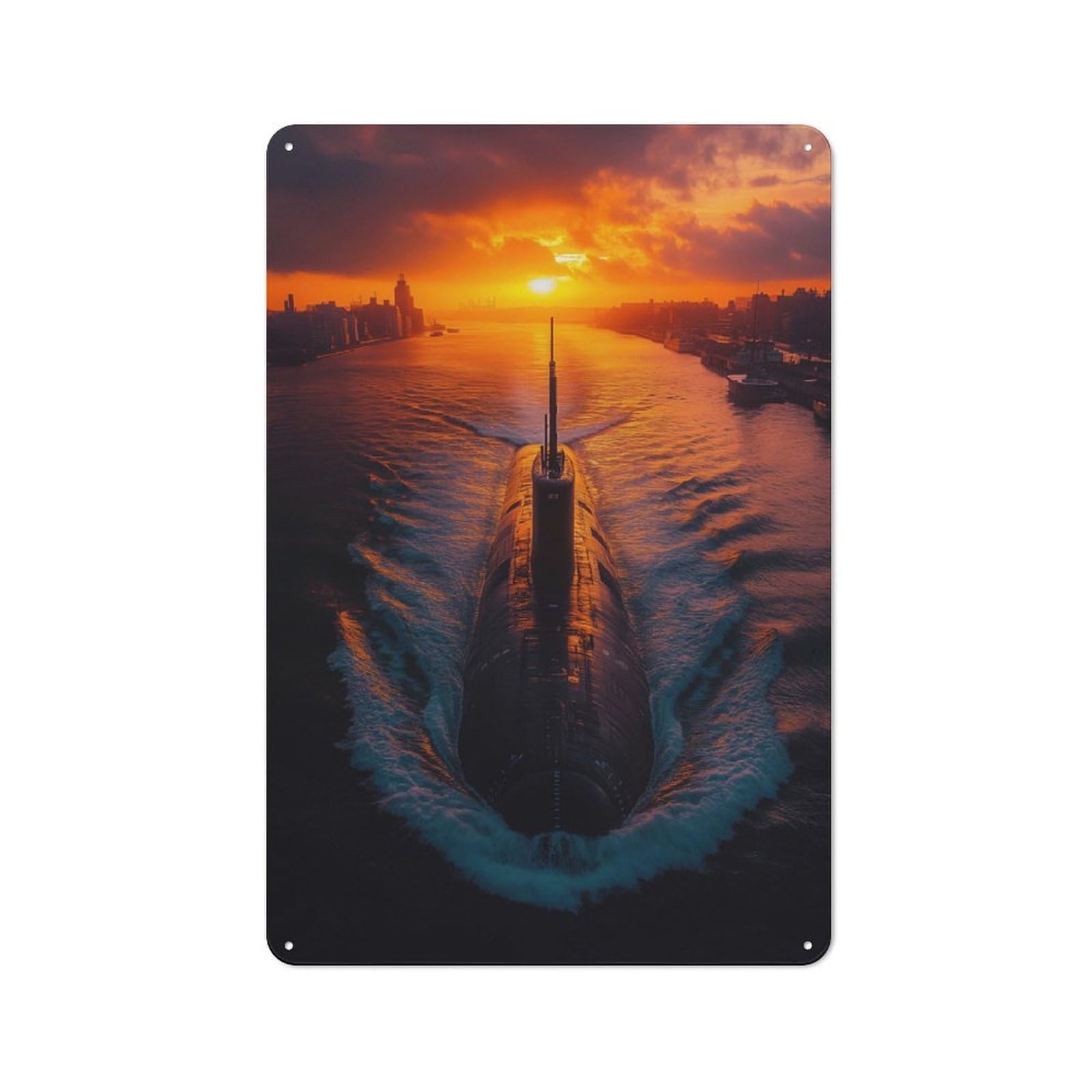 Junmoney Submarine In Sunset Vintage Metal Plaque 30X20cm For Guest Room Or Hallway, A Decorative Christmas Gift For Guest Room Decorators