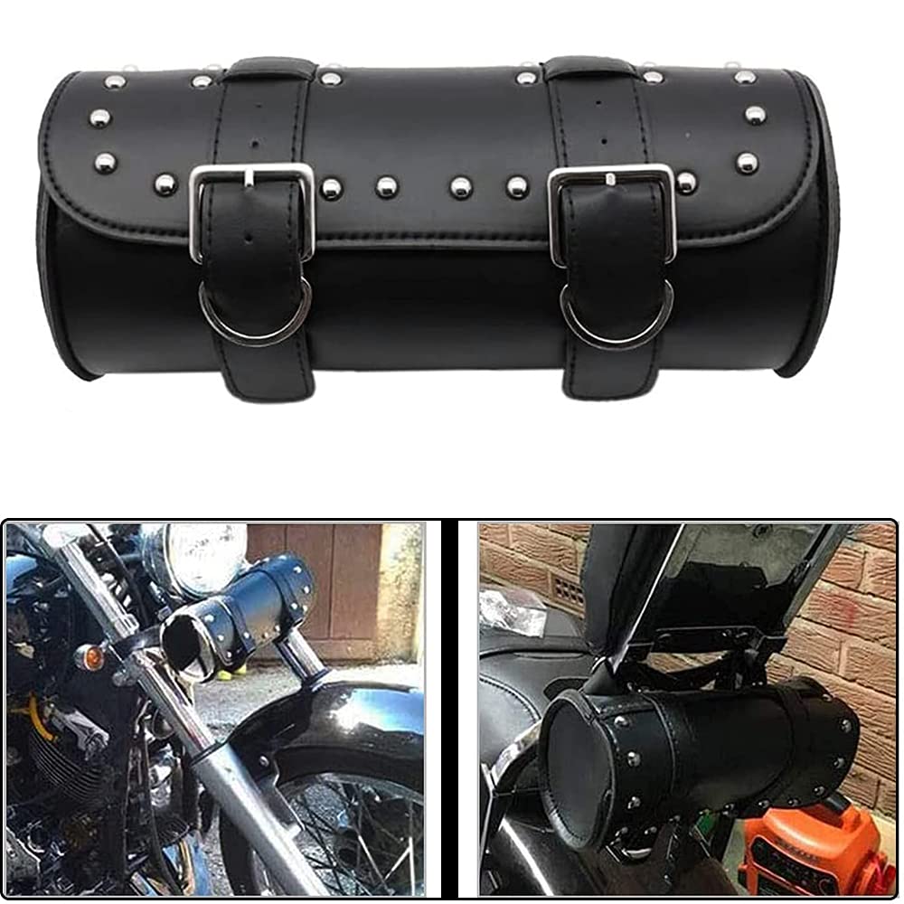 ERFGT Borse In Pelle Moto Strumento, Borsa Attrezzi Impermeabile Pu Per Moto, Con 2 Cinghie Di Fissaggio, Borsa Per Forcella Da Moto, Per Maggior Parte Delle Motociclette E Dei Fuoristrada