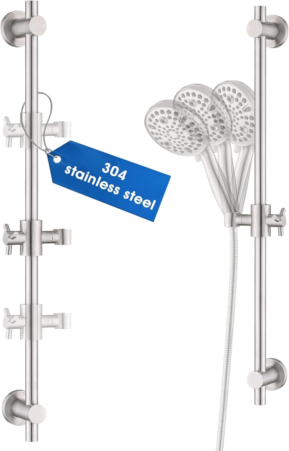 All Metal Shower Slide Bar with Adjustable Handheld Shower Head Holder, 25 Inch SUS304 Stainless Steel Shower Rail, Replacement for RV, Camper, Hotel & Bathroom, Polished Brushed Nickel
