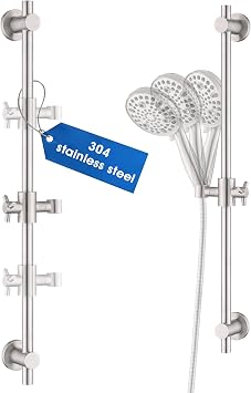 All Metal Shower Slide Bar with Adjustable Handheld Shower Head Holder, 25 Inch SUS304 Stainless Steel Shower Rail, Replacement for RV, Camper, Hotel & Bathroom, Polished Brushed Nickel