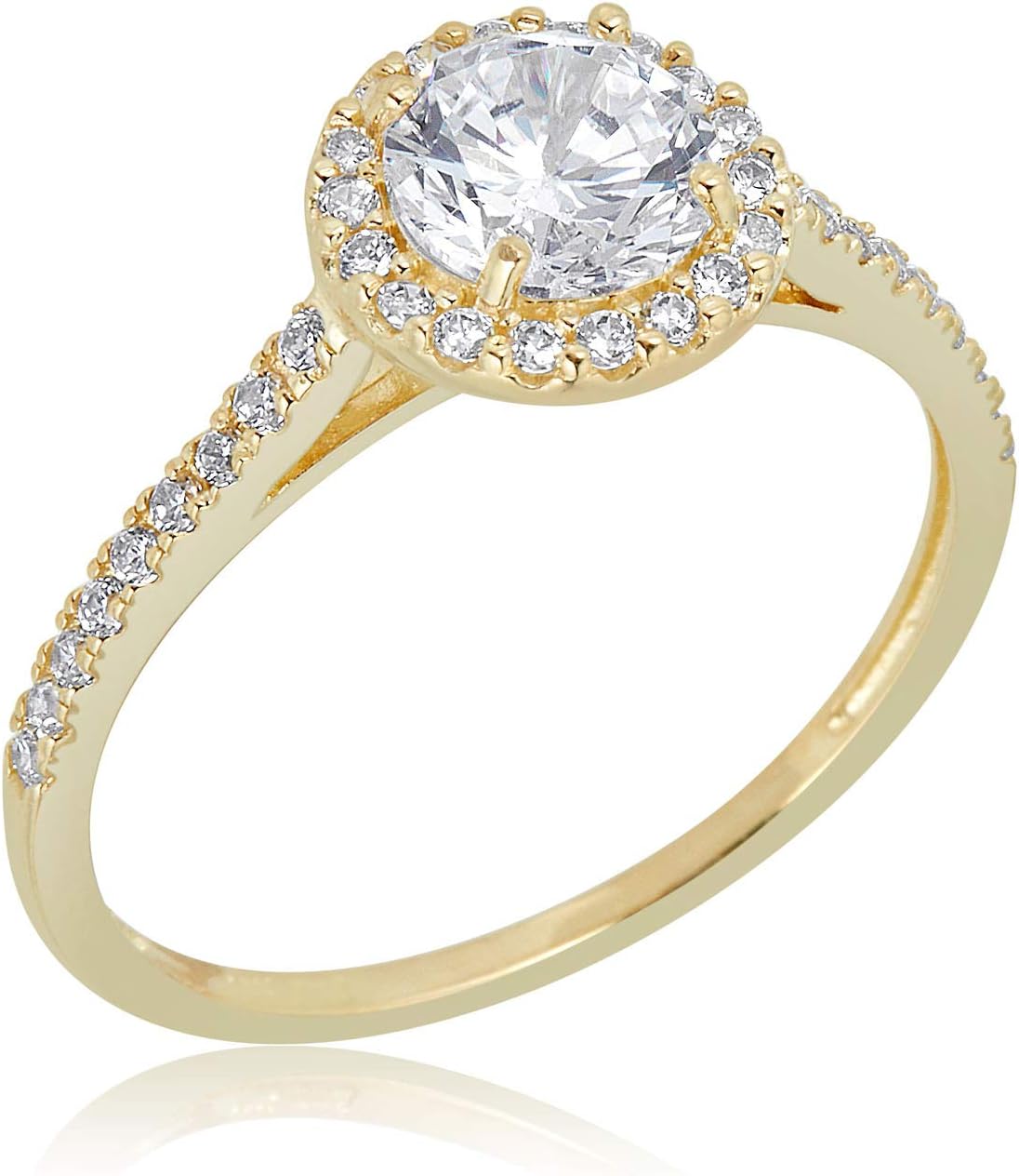 AVORA 10K Yellow Gold 6mm Birthstone Simulated Diamond CZ Halo Fashion Ring - All 12 Months