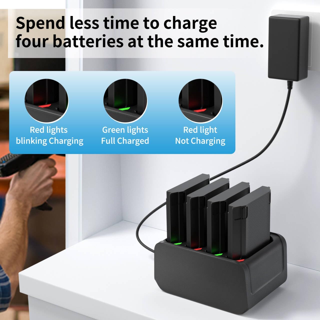 4 Slot Charging Cradle kit for Zebra TC77 TC70 TC75 Battery SAC-TC7X-4BTYC1 Barcode Scanners BT-000318 TC72 TC70X TC75X Battery Charger Station with Type-C Cable and Power Adapter (1) - Image 6