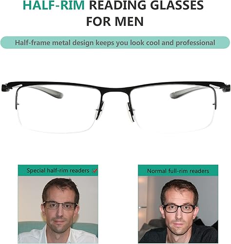 Miniatura 4 de Eyekepper 3 pares de gafas de lectura de media llanta para hombres de metal, marco negro +2.75