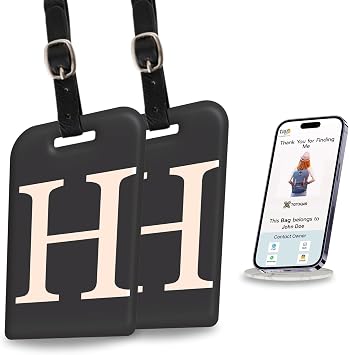 tag8 2 Pack Luggage Tags for Suitcases, 26 Initial Letter Travel Luggage Baggage Identification Labels ID Tag with Global Loss Recovery Service | Airline Compliant | SITA World Tracer Code Enabled H