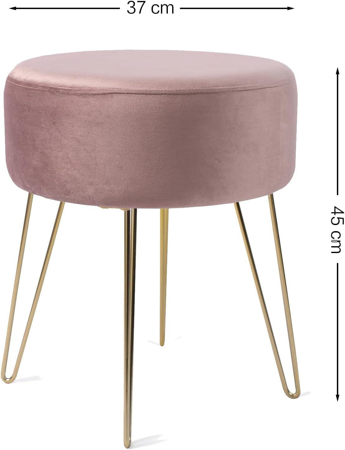 Taburete Redondo de Terciopelo Ø37×45cm con Patas de Metal Rosa para Tocador