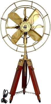 Standard Antique Tripod Fan With Modern Look Wooden Tripod Stand - Designer Pedestal Fan Decoration for Home, Living Room, Office Room, Medium, Brown