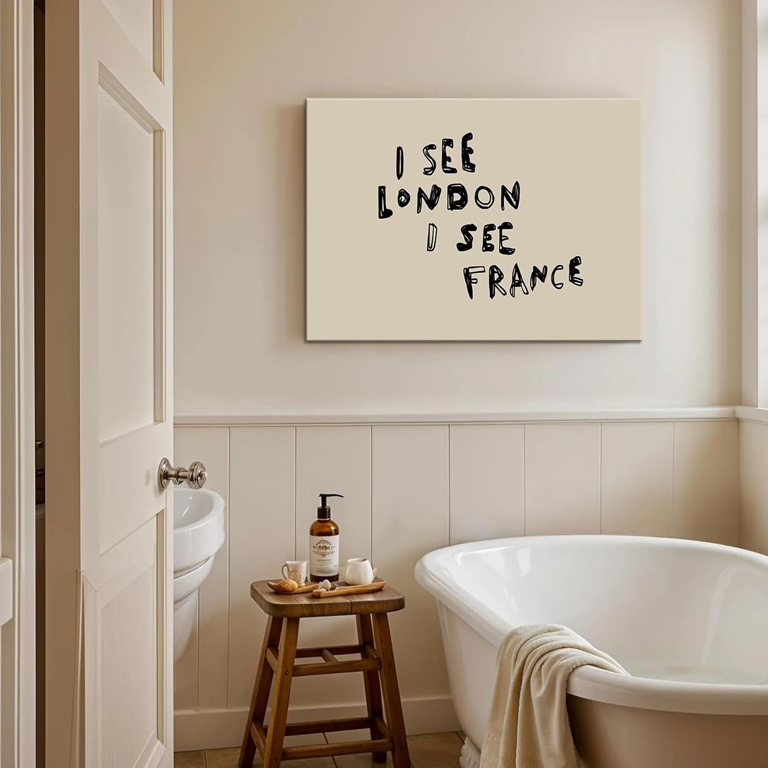 Funny Bathroom Canvas Wall Art I See London I See France Poster Prints Quirky Humorous Typography Print Above Toilet Wall Decor Whimsical Aesthetic Prints for Home Apartment Toilet Decoration 16x12in