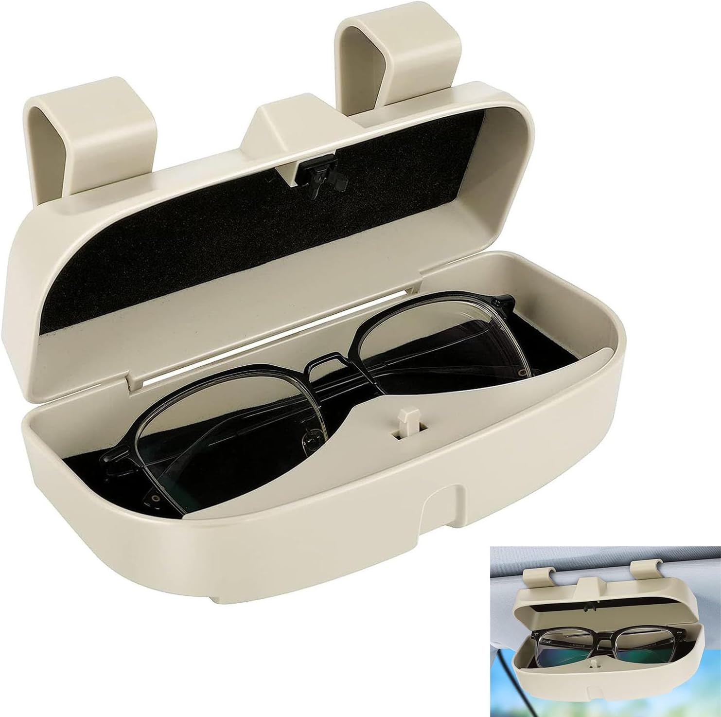 X springX spring Car Visor Sunglasses Case, Universal Car Glasses Box with Snap Clip Design, Auto Glasses Holder Protective Box, Automotive ABS Eyeglasses Storage Protective Box for All Car Models (Beige)