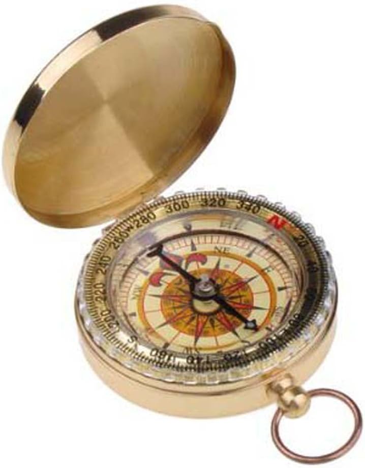 BestDealUK Outdoor Camping Hiking Portable Brass Round Golden Compass Navigation Tool