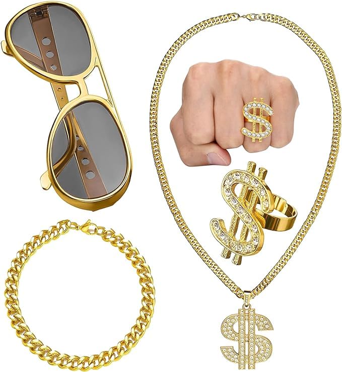 Rapper Set Goud Zonnebril Ketting En Armband Voor Een Echte Ster Original 4