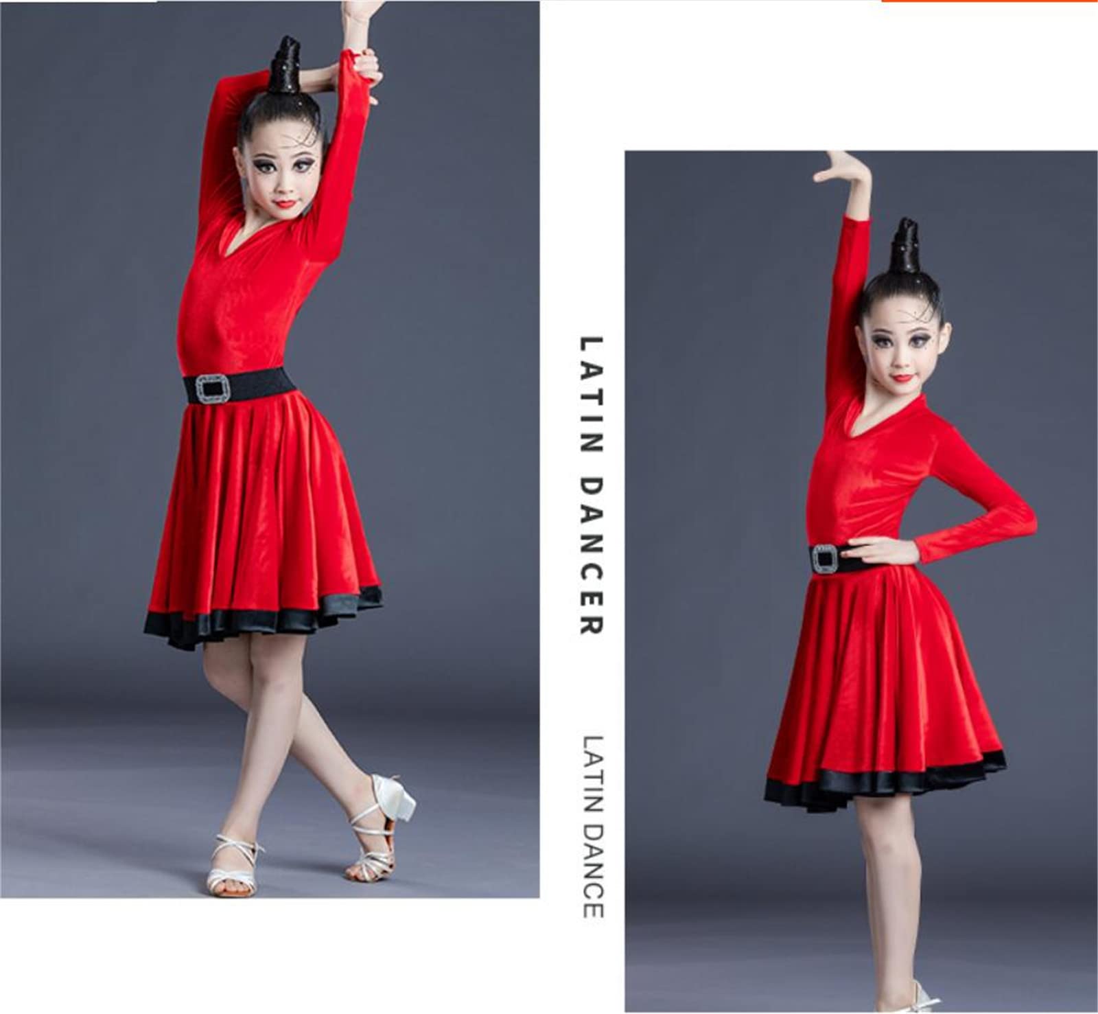 OTMYIGO Vestido de baile latino para niñas, de terciopelo, para bailar, rumba, samba, disfraz de baile latino, vestidos de fiesta