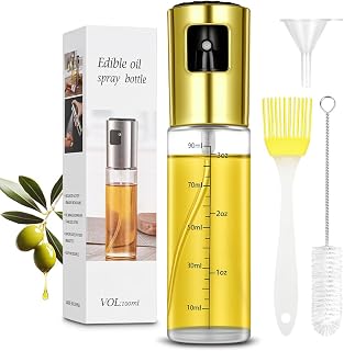 OSDUE Ölsprüher für Speiseöl, 100ml Öl Sprühflasche, ÖLspray Zum Kochen, Oil Sprayer mit Skala, Trichter & 2 Stück Pinsel, Glas Öl Zerstäuber für Salat, Grillen, Backen in der Küche
