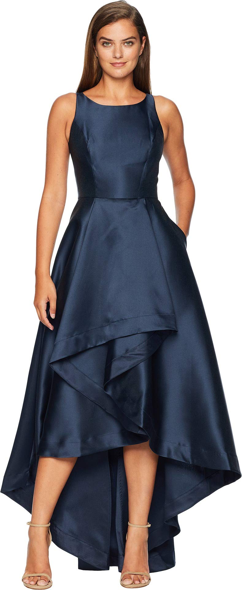 Adrianna Papell Women's Mikado High Low Gown Special Occasion Dress, Midnight, 20