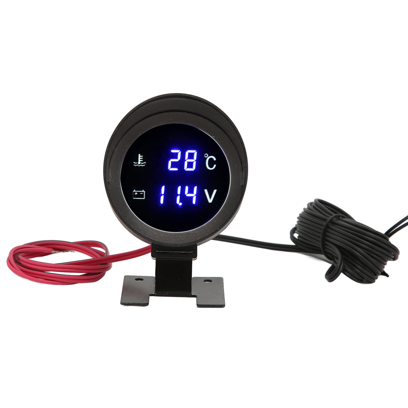 Aramox Jauge de Température d'eau Ronde, Jauge de Température d'eau Numérique Ronde Voltmètre LED DC 9V-36V avec Lumière Bleue pour Voiture Moto VTT