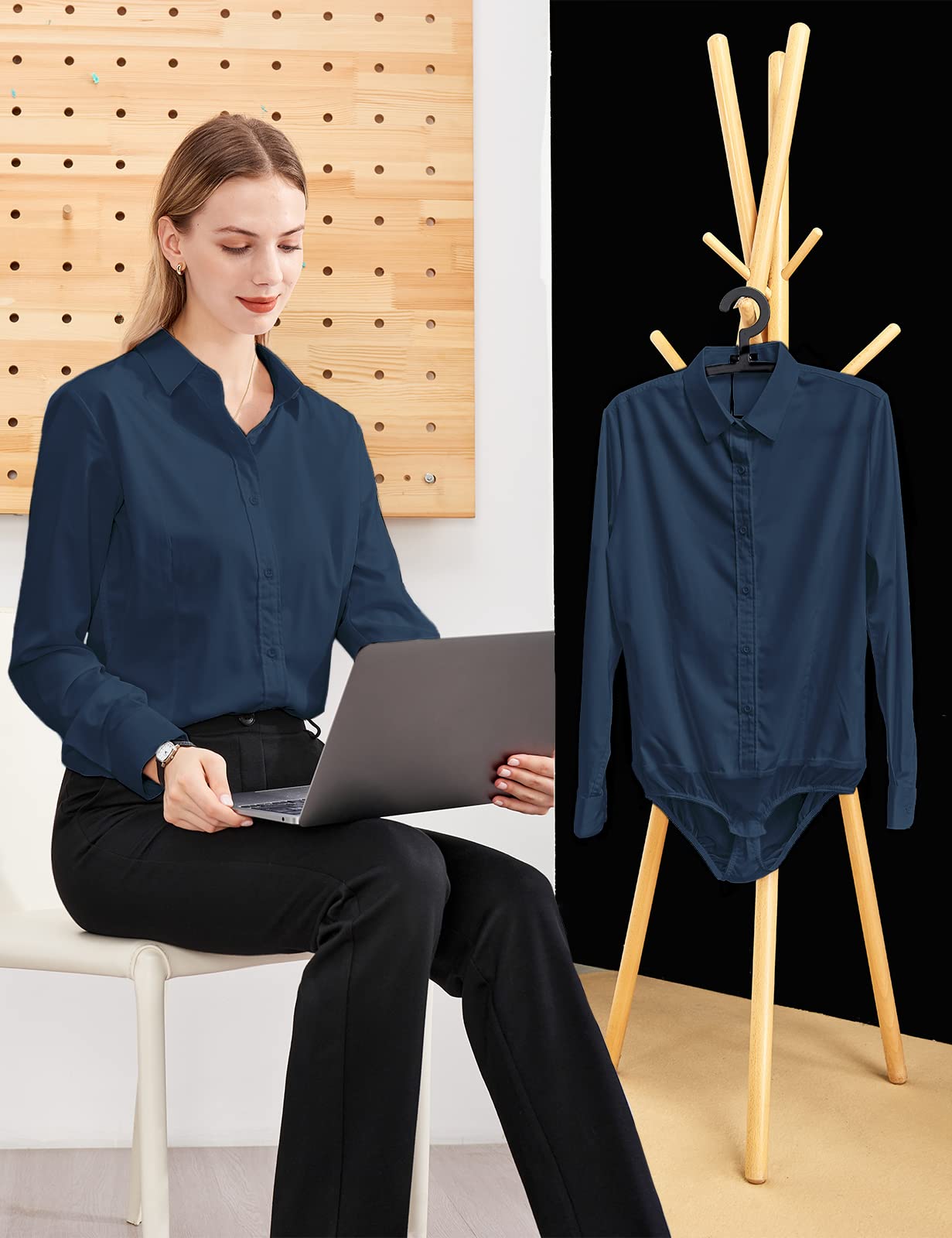 Tapata de las Mujeres Blusa Body con Botones, de una Sola Pieza, de Manga Larga, Camisa de Trabajo de Oficina sólido, Tops Casuales