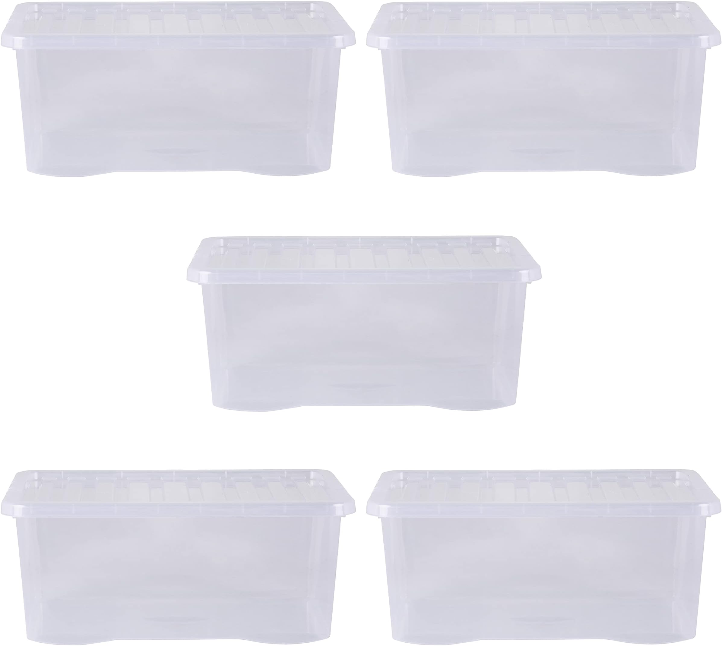 Wham Crystal 5 x 45L Stackable Plastic Storage Boxes with Lids | Ideal for Home, Office, Toys & More | Large Boxes | Made in UK - Clear