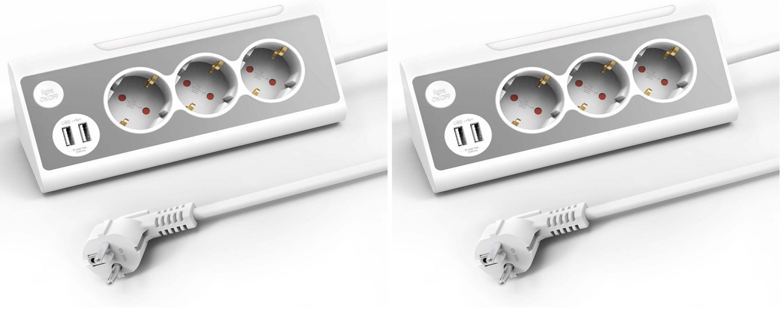 KS Mehrfachsteckdose,3-Fach Steckdosenleiste mit USB Und LED-Nachtlicht Tischsteckdose Edelstahlfrontplat Ecksteckdose, überspannungsschutz Steckerleiste für Küche (1,5m) (Packung mit 2)