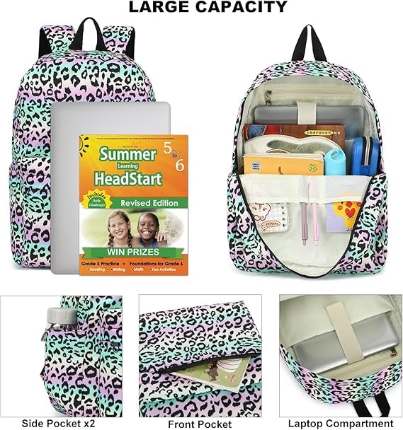 Image of ShopyVid 17-In School Bag for Girls with Lunch bag /school bag for girls 10 years /school bag for girls kids for 5-7 year(Multi Leopard)