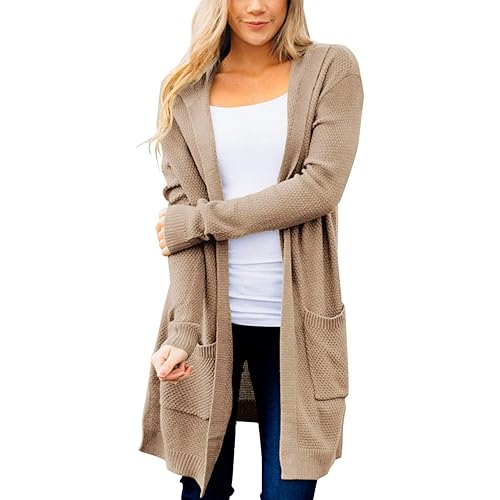 MEROKEETY Women's 2024 Long Sleeve Open Front Hoodie Knit Sweater Cardigan Outwear