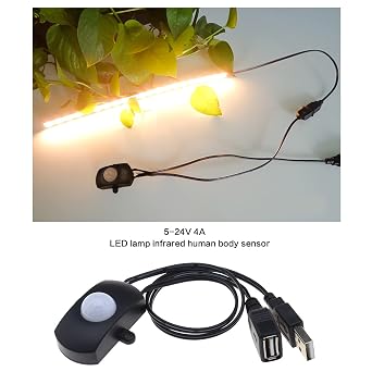 PIR Motion Sensor Switch DC 5V-24V 5A Occupancy Sensor Switch for LED Lighting PIR Infrared Motion Sensor Detector Automatic Switch LED Strip USB Interface Black