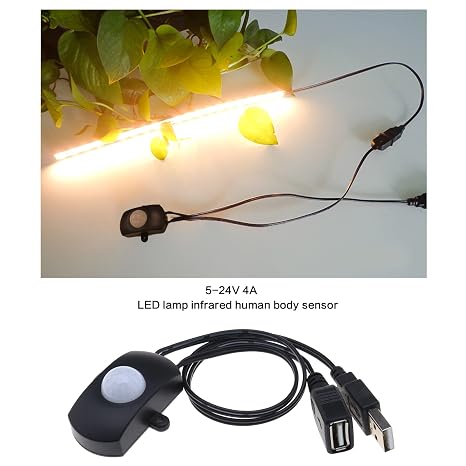 PIR Motion Sensor Switch DC 5V-24V 5A Occupancy Sensor Switch for LED Lighting PIR Infrared Motion Sensor Detector Automatic Switch LED Strip USB Interface Black