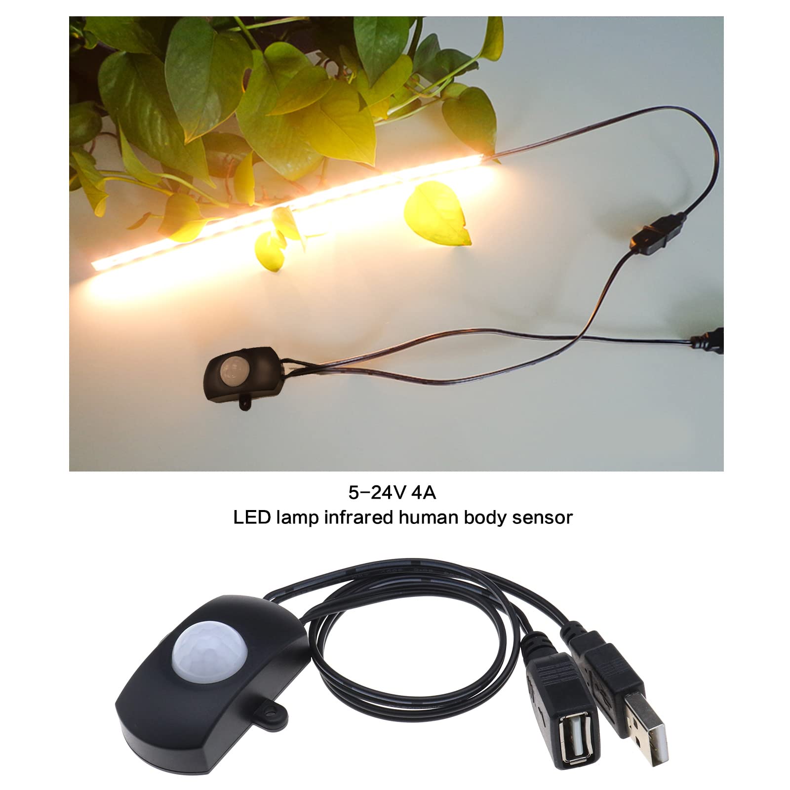 PIR-Bewegungsmelder Schalter 2A DC 5–24V – USB-Sensor Für LED-Streifen, DIY-Projekte & Mehr (Schwarz)