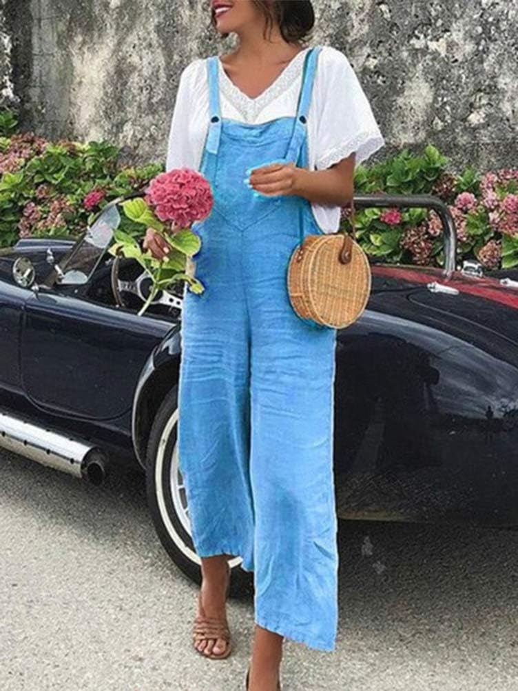 Salopette Femme Combinaison Jumpsuit Sans Manches Bretelles Rétro - Pantalon Harem Ample Vintage Grande Taille Été