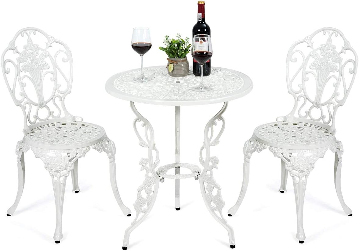 RELAX4LIFE Bistro Table and Chairs Outdoor Bistro Chairs w/Umbrella