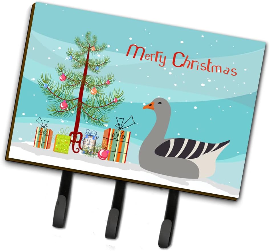 Caroline's Treasures BB9260TH68 Pilgrim Goose Christmas Leash or Key Holder, Teal, Wall Hooks, Key Hooks Holder, Coat Rack Wall Mount, Coat Hooks, Hooks for Hanging Keys, Towels, Aprons, Leashes