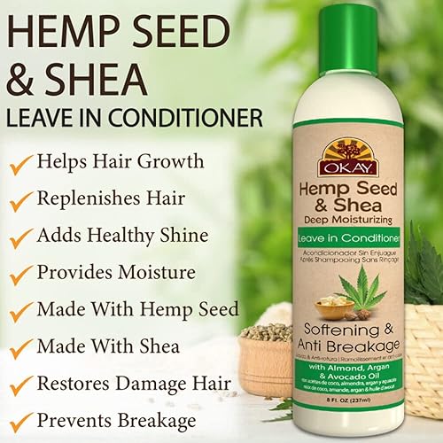 Miniatura 3 de OKAY Acondicionador sin enjuague de semillas de cáñamo y karité y antirotura  Ayuda a estimular el crecimiento del cabello y evita la rotura  Sin