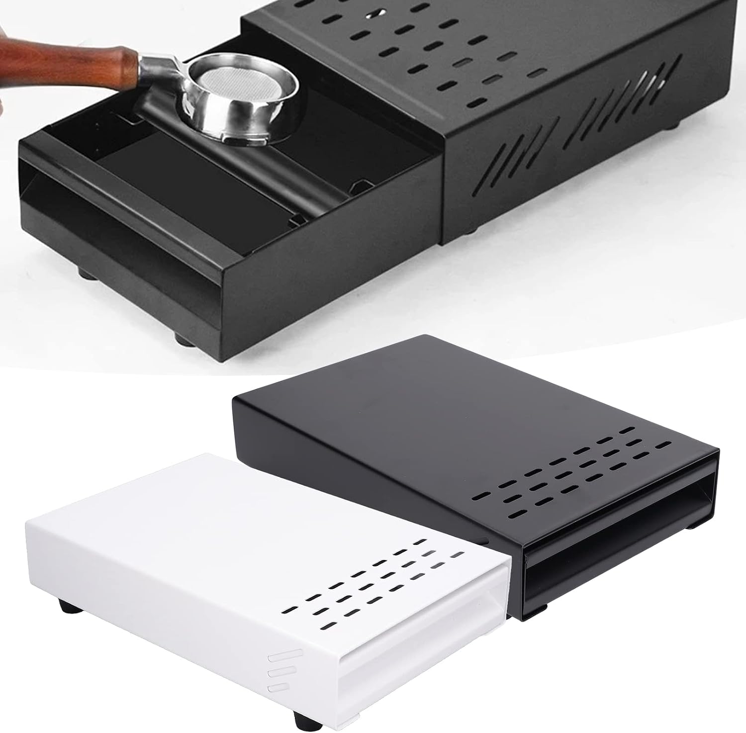 Fdit Stainless Steel Coffee Knock Box Drawer, Thickened Coffee Powder Box for Household Shop Coffee Machine Accessories (white)