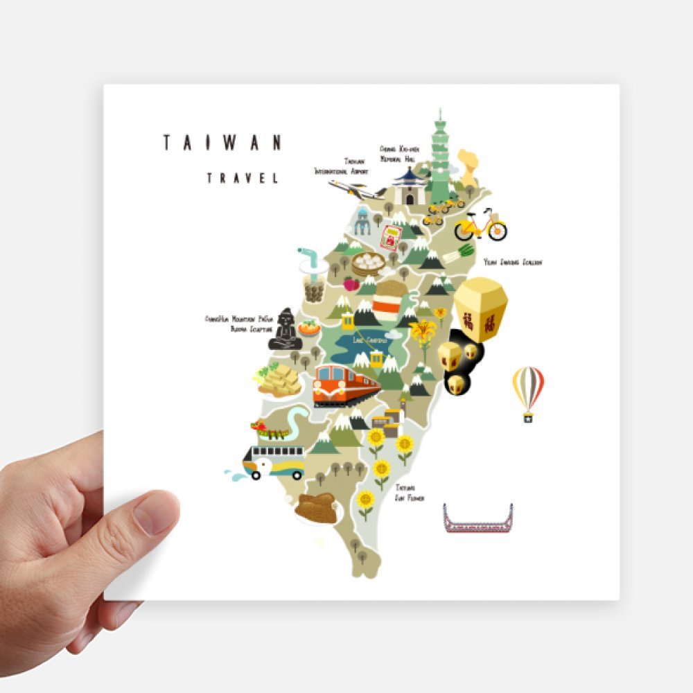 Autocollant Taiwan Chine 20cm lot de 4 stickers carrés multicolores pour valise et mur