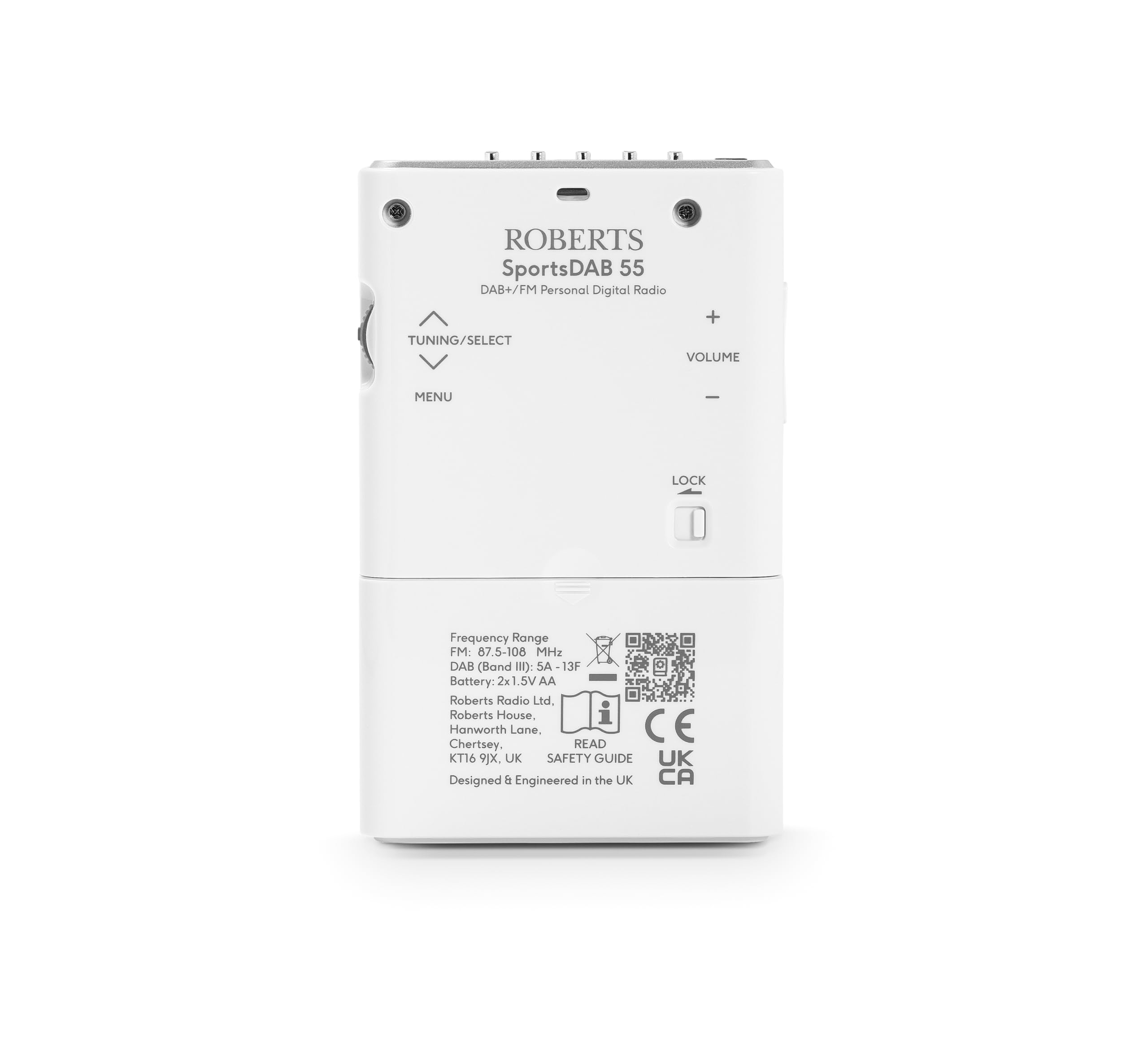 Roberts SPORTSDAB55 Radio numérique personnelle FM/Dab/Dab+ avec écouteurs et écran Couleur, Blanc