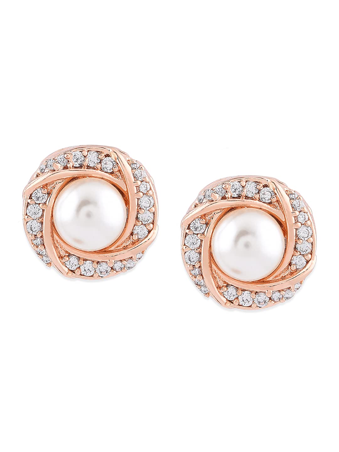 Zaveri Pearls Rose Gold Cubic Zirconia & Pearl Contemporary Brass Stud Earring For Women-ZPFK10093 (B08YWS3MRL) Amazon Price History, Amazon Price Tracker