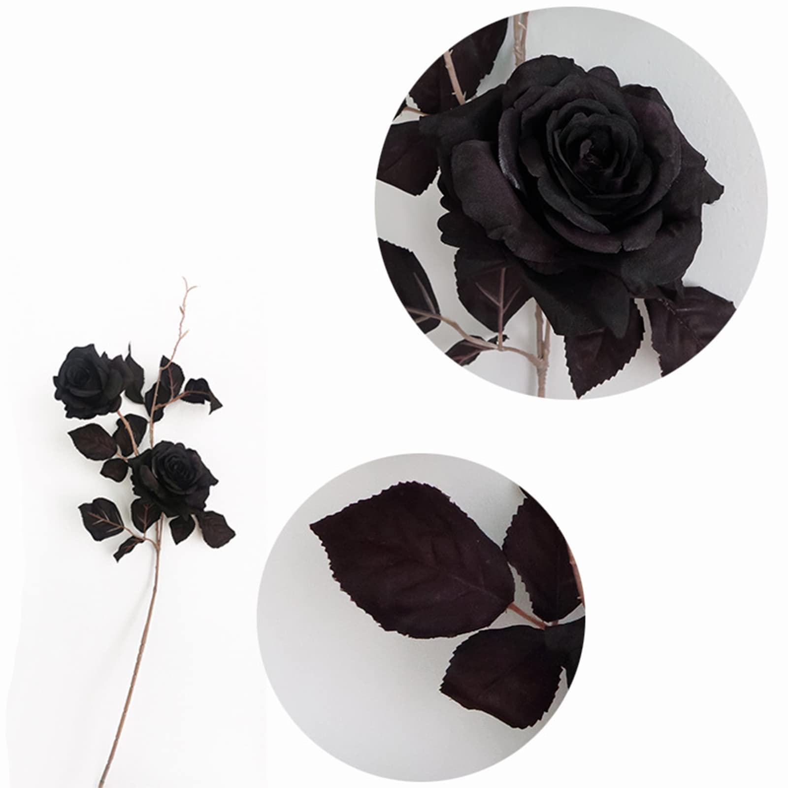 13 Rose Nere Artificiali In Finta Seta, Stelo Lungo 53 Cm - Perfette Per Decorazioni Halloween, Matrimoni E Festa - 3