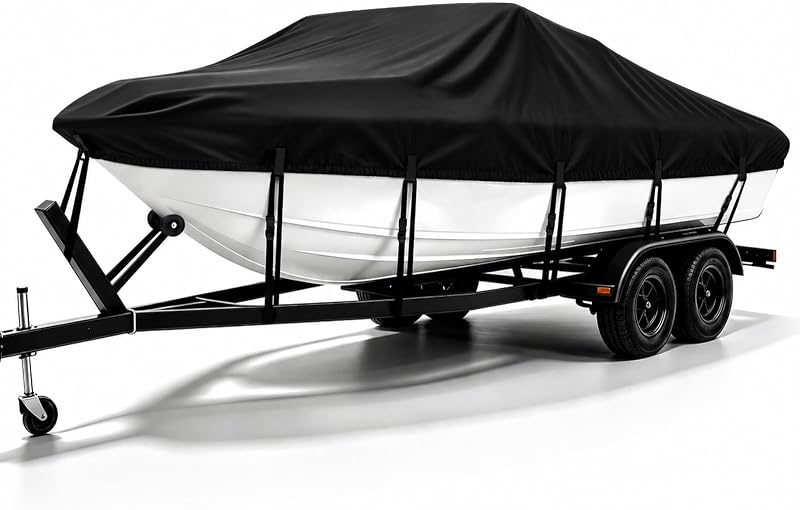 Waterproof Boat Cover 24-26 ft, 1200D Heavy Duty Boat Covers | Marine Grade Polyester, Trailerable Boat Cover 24-26 ft, Fits V-Hull, Tri-Hull, Bass, Fish & Ski, Runabout