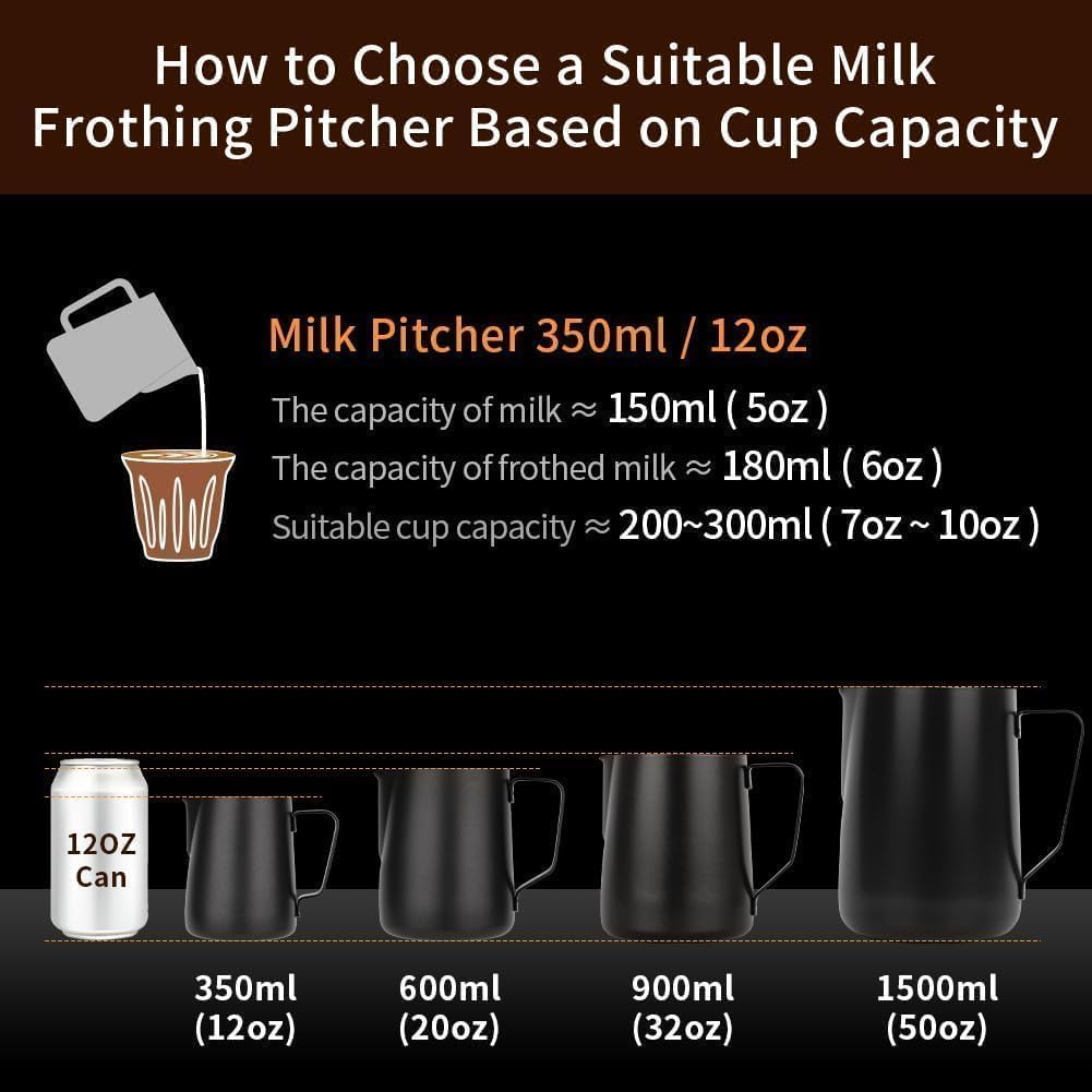 watchget Milk Frothing Pitcher 32oz/900ml - Stainless Steel Frothing Pitcher Espresso Steaming Pitcher Coffee Frother Cup Cappuccino Latte Art Coffee Machine Accessories Milk Jug, Black
