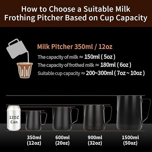 Miniatura 78 de watchget Jarra de espuma de leche de 11.8 fl oz/20.3 fl oz/30.4 fl oz/50.7 fl oz (12 oz/20 oz/32 oz/52 onzas) - Jarra de vapor de café